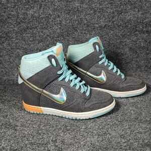 Nike Dunk Sky Hi Wedge Shoes Womens Size 7.5 Gray Safari Iridescent 585560-002